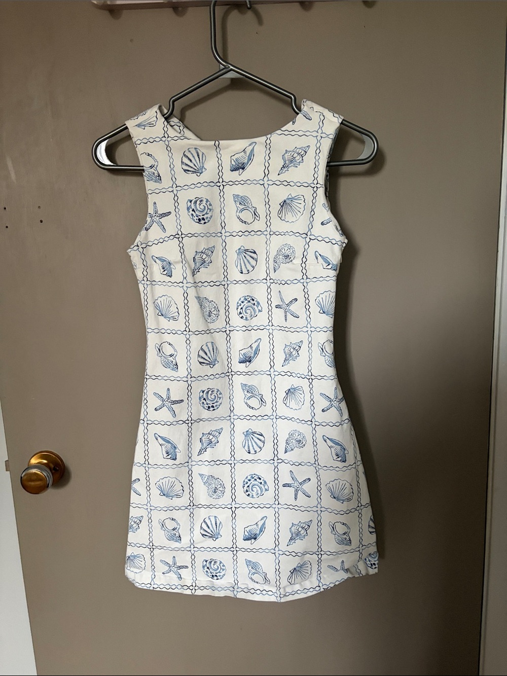H&M White Sleeveless Dress with Blue Shell & Starfish Motif
